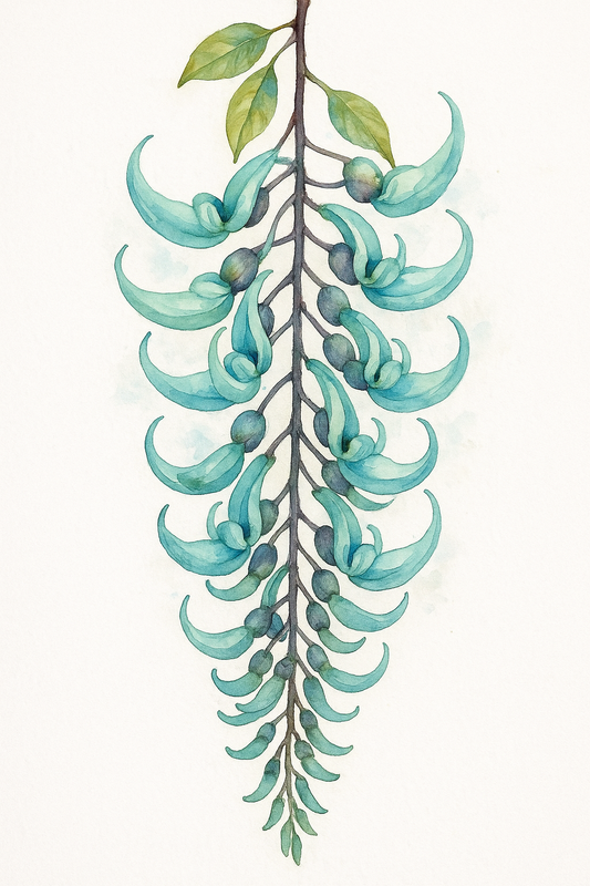 Watercolour illustration of jade vine flowers, Strongylodon macrobotrys